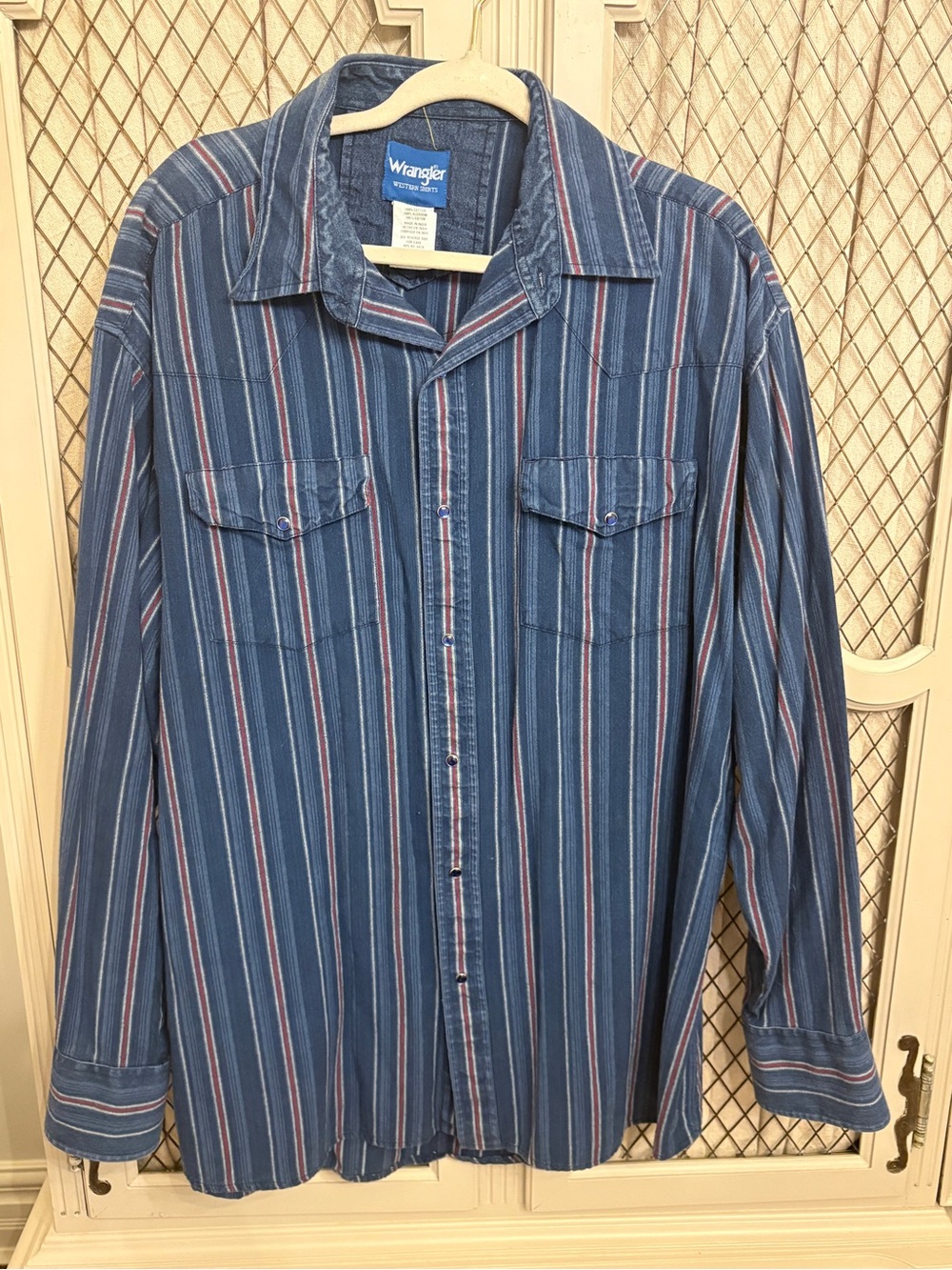 Vintage Wrangler Western Striped Pearl Snap Button Up Shirt - Size 2XL